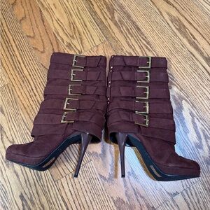 Stylish Brown Buckle High Heel Boots